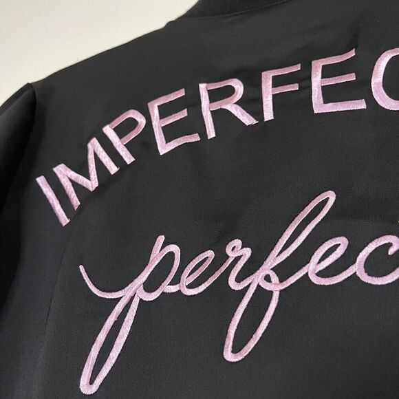 Forever 21 black full zip imperfectly perfect embroidered jacket size small - Picture 5 of 5